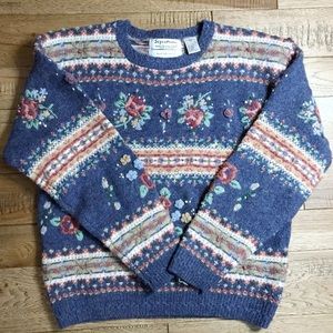 VINTAGE Wool 3D floral sweater blue small